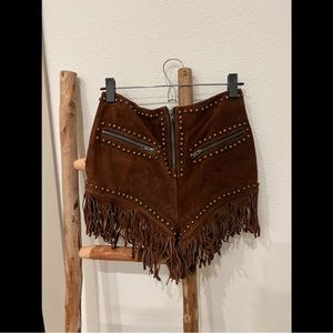 Free People understated leather brown fringe shorts